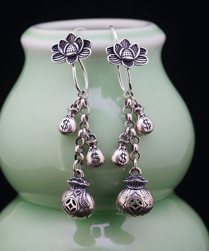 Style Silk Sterling Silver Lotus Tassel Drop Earrings LY2033 - fabuloryshop