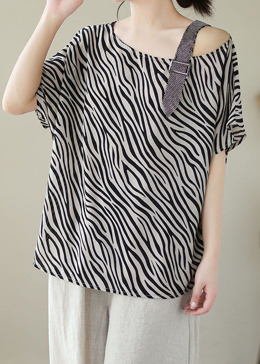 Style Striped Off The Shoulder Patchwork Chiffon T Shirt Top Summer LY3946 - fabuloryshop