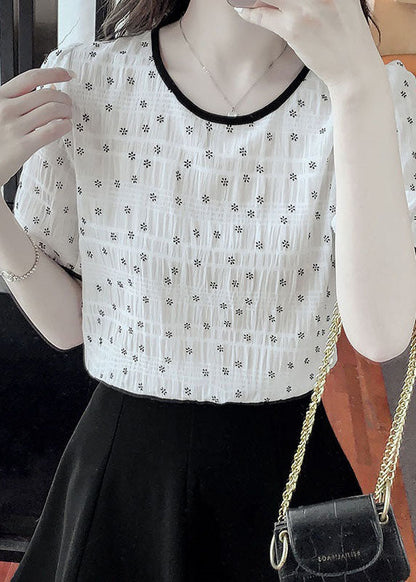 Style White O Neck Patchwork Print Chiffon T Shirt Top Summer LY1470 - fabuloryshop