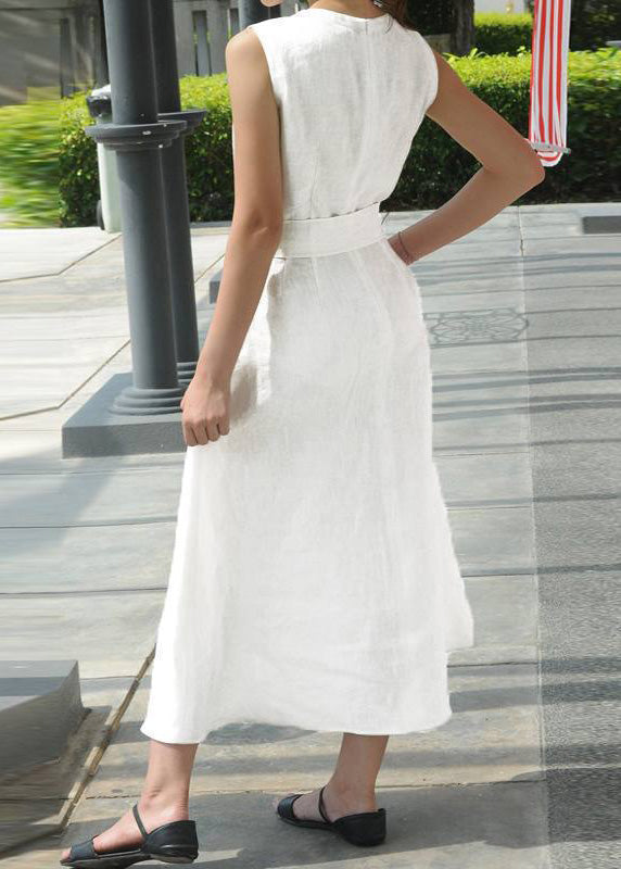 Style White O-Neck Patchwork Solid Tunic Cotton Maxi Dresses Sleeveless LC0014 - fabuloryshop