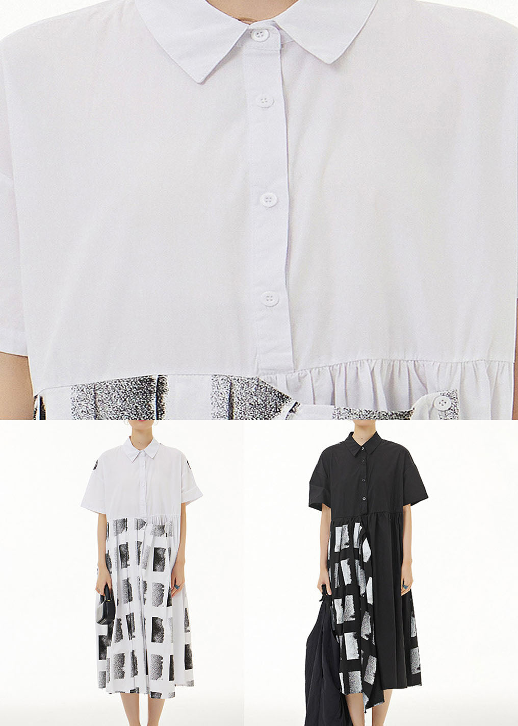 Style White Peter Pan Collar Geometric Patchwork Cotton Dress Summer LY1159 - fabuloryshop