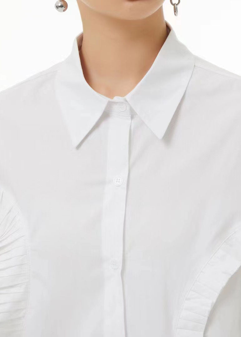 Style White Peter Pan Collar Wrinkled Cotton Shirt Top Summer LC0132 - fabuloryshop