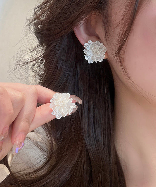 Style White Sterling Silver Acrylic Floral Stud Earrings LY1790 - fabuloryshop