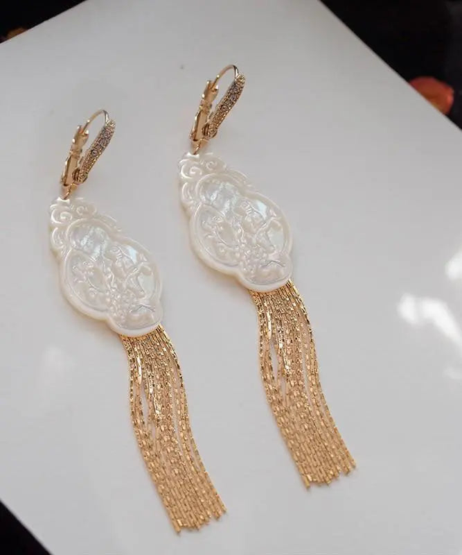 Style White Sterling Silver Floral Bird Tassel Drop Earrings Ada Fashion