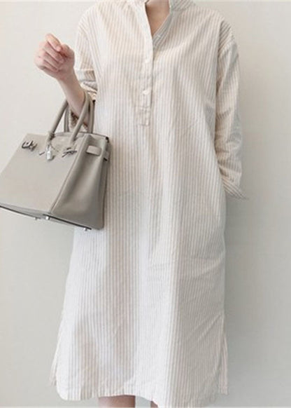 Style White Striped Patchwork Cotton Shirts Dress Spring LC0460 - fabuloryshop