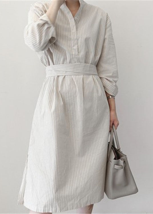 Style White Striped Patchwork Cotton Shirts Dress Spring LC0460 - fabuloryshop