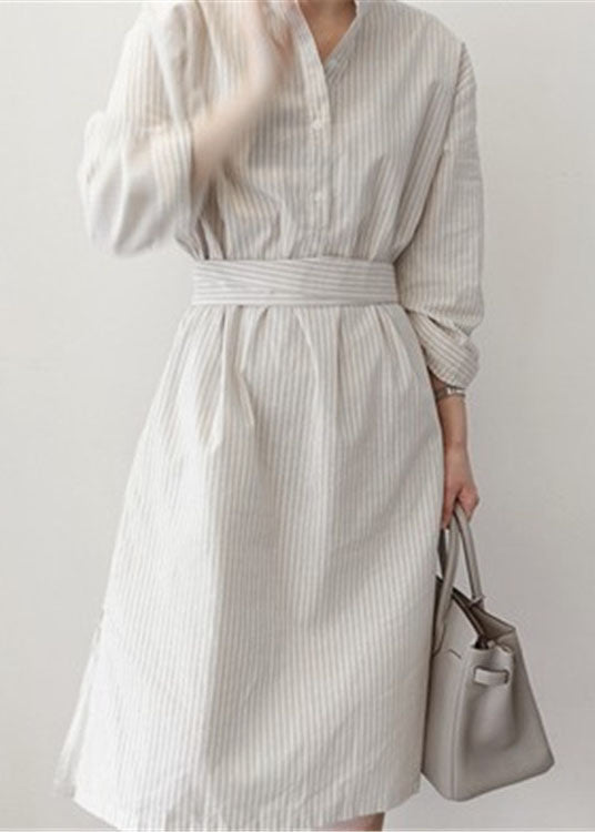 Style White Striped Patchwork Cotton Shirts Dress Spring LC0460 - fabuloryshop