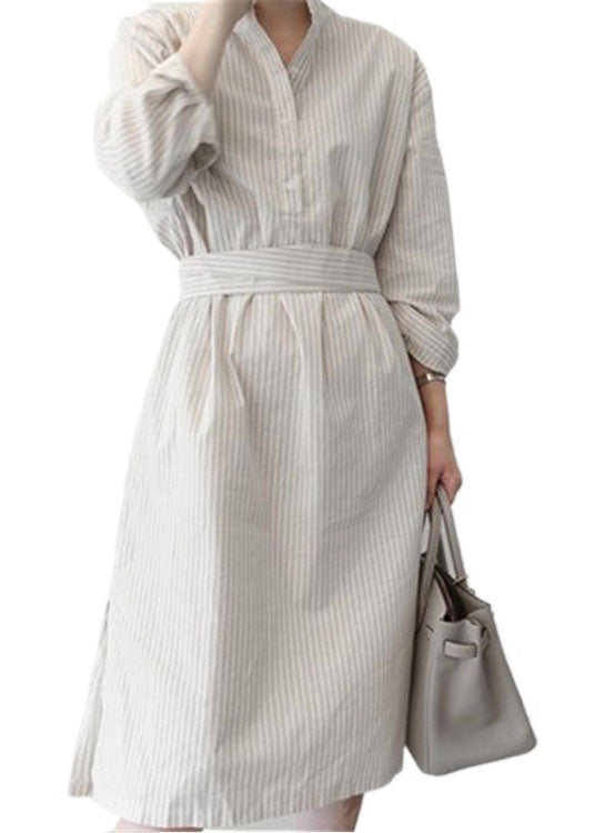 Style White Striped Patchwork Cotton Shirts Dress Spring LC0460 - fabuloryshop