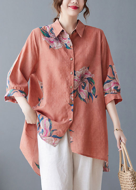 Style Yellow Oversized Print Cotton Shirt Top Half Sleeve LY1499 - fabuloryshop