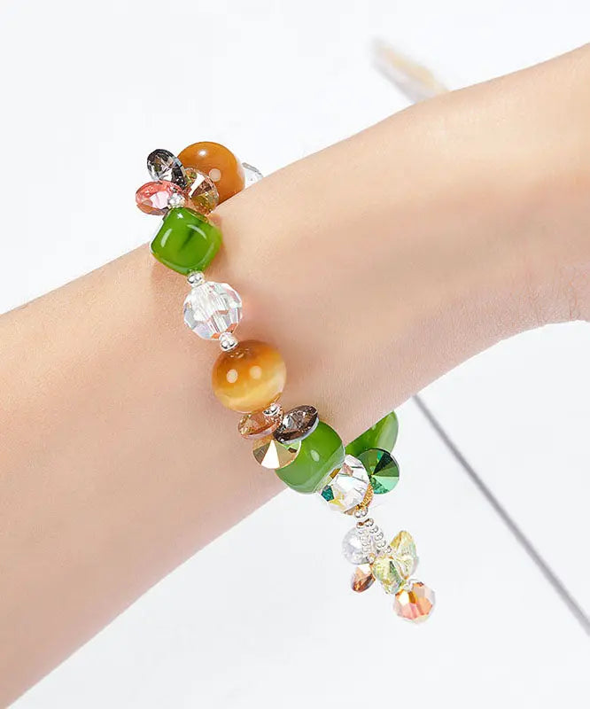 Stylish Avocado Green Crystal Agate Tiger's Eye Charm Bracelet Ada Fashion