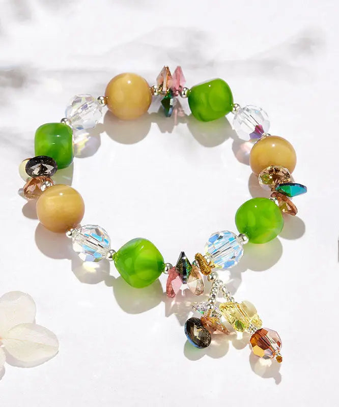 Stylish Avocado Green Crystal Agate Tiger's Eye Charm Bracelet Ada Fashion