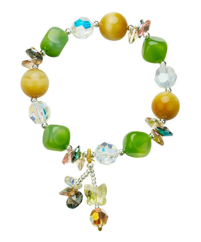 Stylish Avocado Green Crystal Agate Tiger's Eye Charm Bracelet Ada Fashion