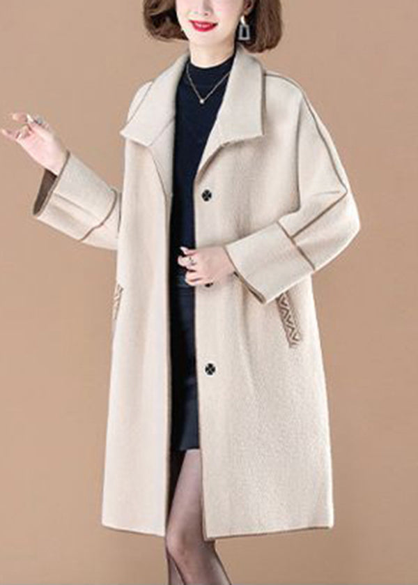 Stylish Beige Peter Pan Collar Patchwork Woolen Coats Winter Ada Fashion