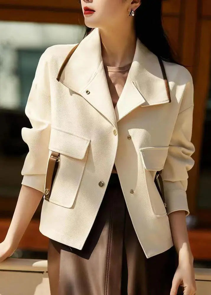 Stylish Beige Peter Pan Collar Pockets Patchwork Cotton Coats Fall Ada Fashion