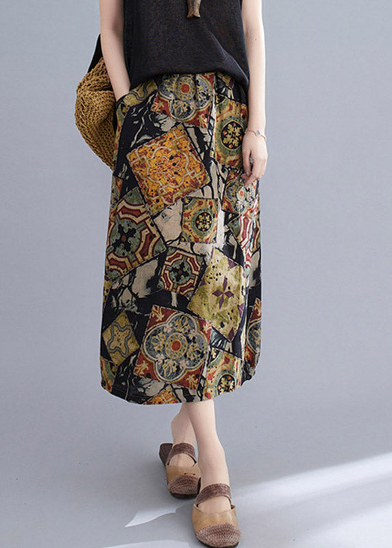 Stylish Black Apricot Print Cotton Long Skirts Summer LY4640 - fabuloryshop