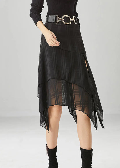 Stylish Black Asymmetrical Side Open Chiffon Skirt Summer Ada Fashion