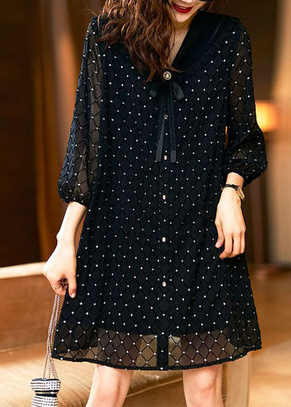 Stylish Black Bow Print Patchwork Chiffon Mid Dress Summer LY3824 - fabuloryshop