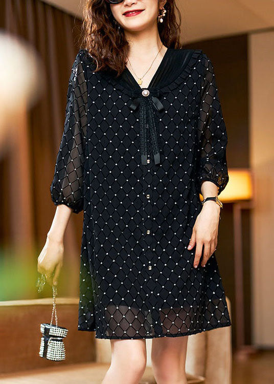 Stylish Black Bow Print Patchwork Chiffon Mid Dress Summer LY3824 - fabuloryshop