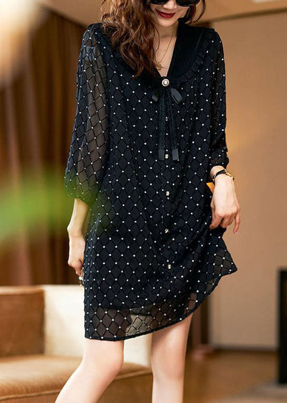 Stylish Black Bow Print Patchwork Chiffon Mid Dress Summer LY3824 - fabuloryshop