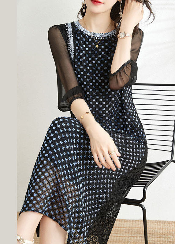 Stylish Black Embroideried Patchwork Lace Robe Dresses Half Sleeve LC0086 - fabuloryshop
