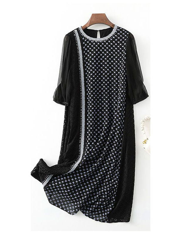 Stylish Black Embroideried Patchwork Lace Robe Dresses Half Sleeve LC0086 - fabuloryshop