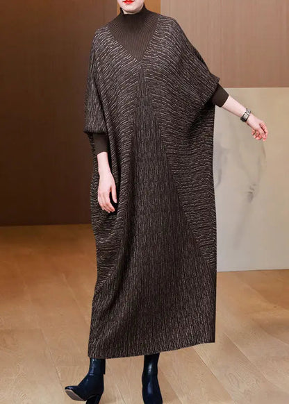 Stylish Black Hign Neck Patchwork Woolen Knitwear Dress Winter Ada Fashion