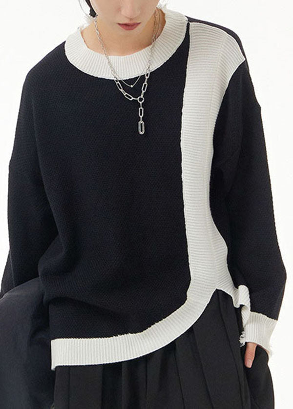 Stylish Black O Neck Patchwork Knit Knitted Tops Spring LY1145 - fabuloryshop