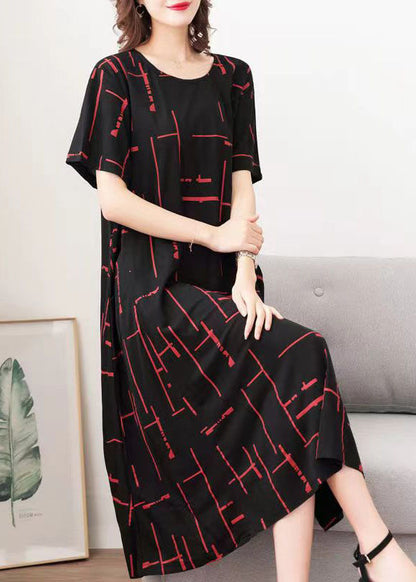 Stylish Black O Neck Striped Patchwork Cotton Dresses Summer LY6507 - fabuloryshop