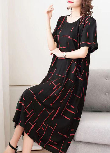 Stylish Black O Neck Striped Patchwork Cotton Dresses Summer LY6507 - fabuloryshop