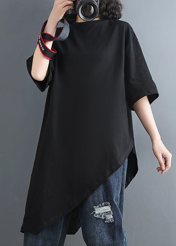 Stylish Black Oversized Asymmetrical Design Cotton Shirt Tops Summer LY7322 - fabuloryshop