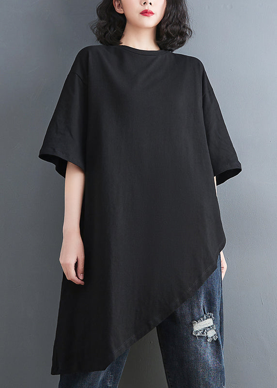 Stylish Black Oversized Asymmetrical Design Cotton Shirt Tops Summer LY7322 - fabuloryshop