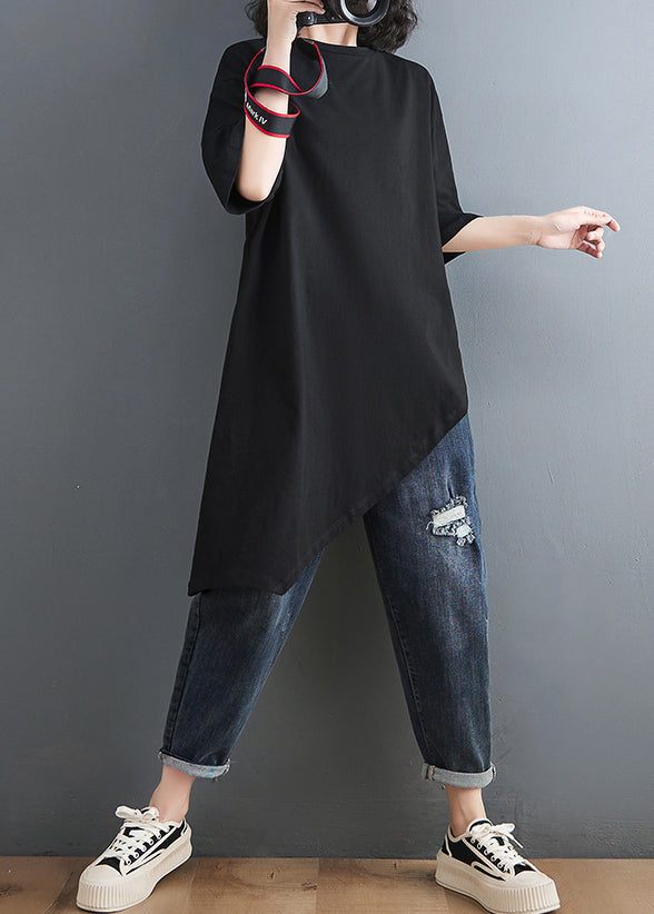 Stylish Black Oversized Asymmetrical Design Cotton Shirt Tops Summer LY7322 - fabuloryshop