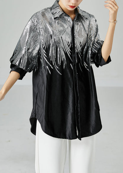 Stylish Black Oversized Sequins Spandex Coats Spring LY2478 - fabuloryshop