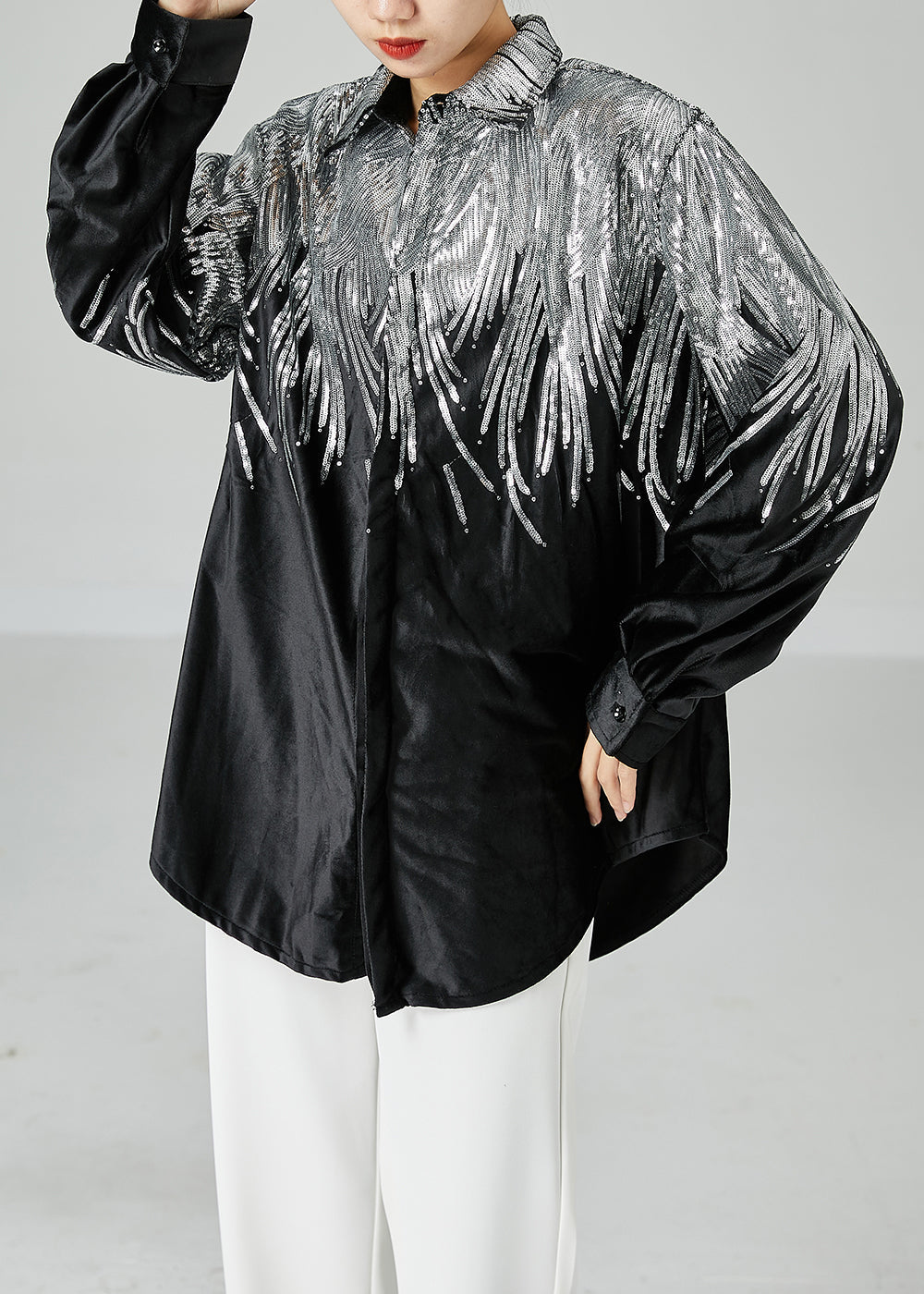 Stylish Black Oversized Sequins Spandex Coats Spring LY2478 - fabuloryshop