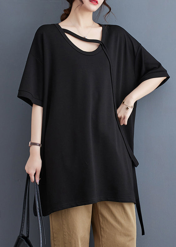 Stylish Black Oversized Side Open Cotton Long Tanks Summer LY4965 - fabuloryshop