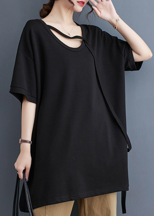 Stylish Black Oversized Side Open Cotton Long Tanks Summer LY4965 - fabuloryshop