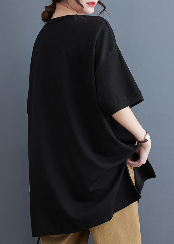 Stylish Black Oversized Side Open Cotton Long Tanks Summer LY4965 - fabuloryshop