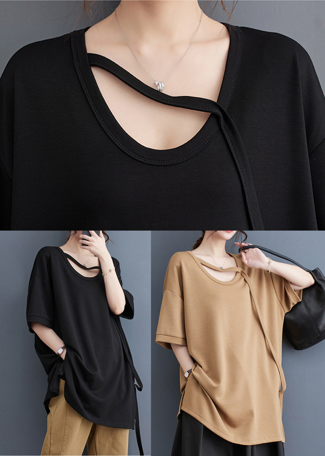 Stylish Black Oversized Side Open Cotton Long Tanks Summer LY4965 - fabuloryshop