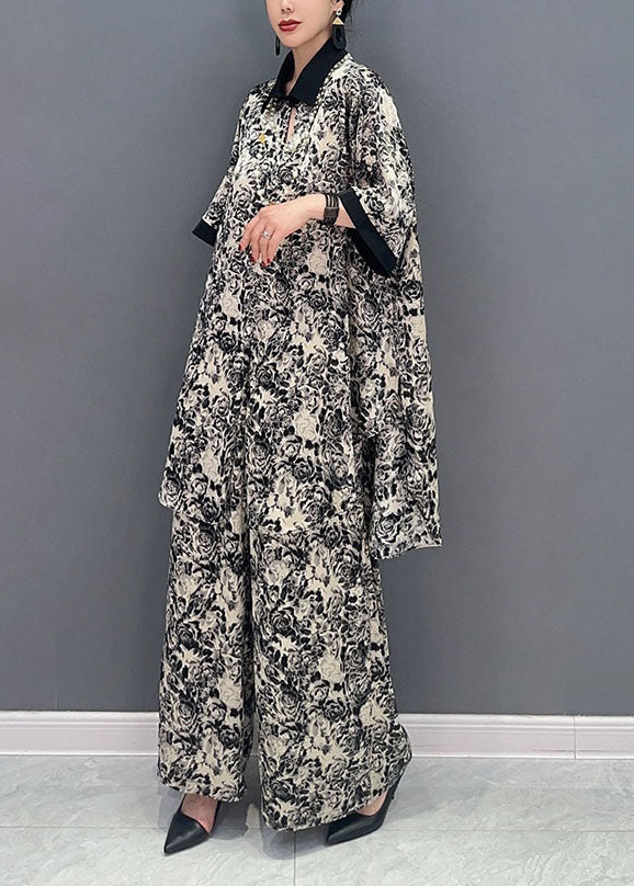 Stylish Black Print Oversized Draping Chiffon Two Pieces Set Summer LY1603 - fabuloryshop