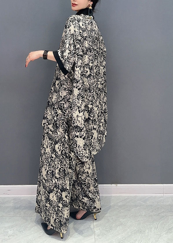 Stylish Black Print Oversized Draping Chiffon Two Pieces Set Summer LY1603 - fabuloryshop