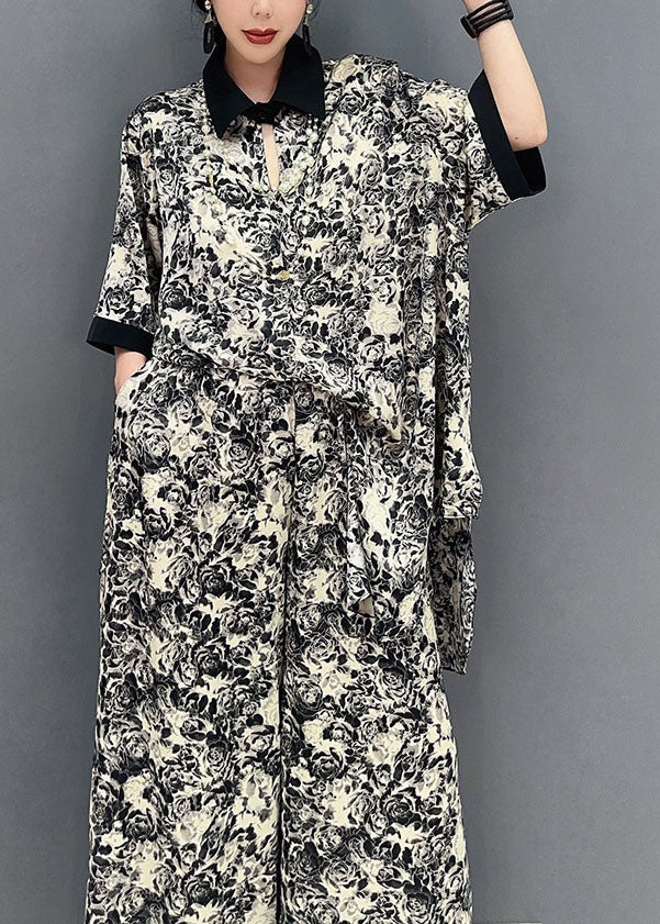 Stylish Black Print Oversized Draping Chiffon Two Pieces Set Summer LY1603 - fabuloryshop