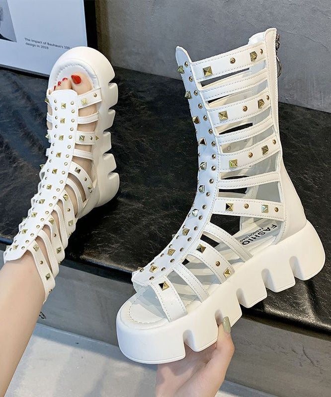 Stylish Black Rivet Hollow Out Sandals Platform Sandals LY4388 - fabuloryshop