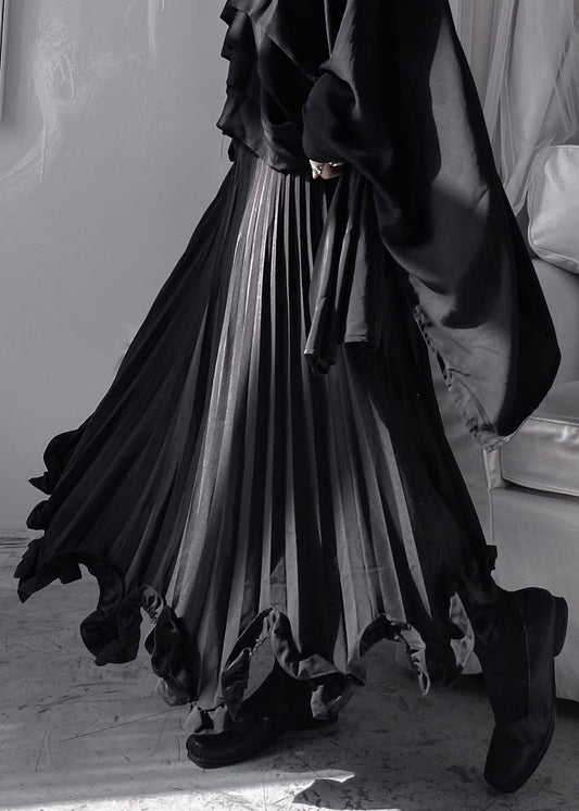 Stylish Black Ruffled Patchwork A Line Skirt Fall Ada Fashion