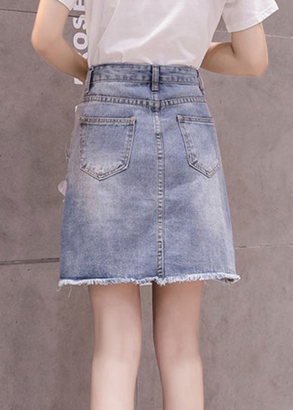 Stylish Blue Floral Patchwork High Waist Nail Bead Denim Skirt TY1073 - fabuloryshop