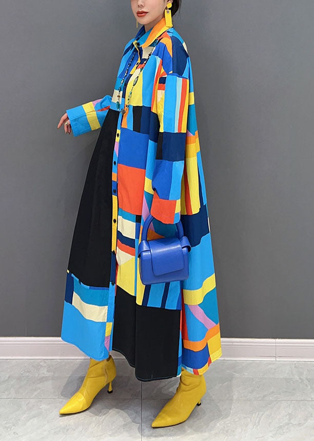 Stylish Blue Oversized Patchwork Exra Large Hem Cotton Shirt Dress Spring LY1661 - fabuloryshop