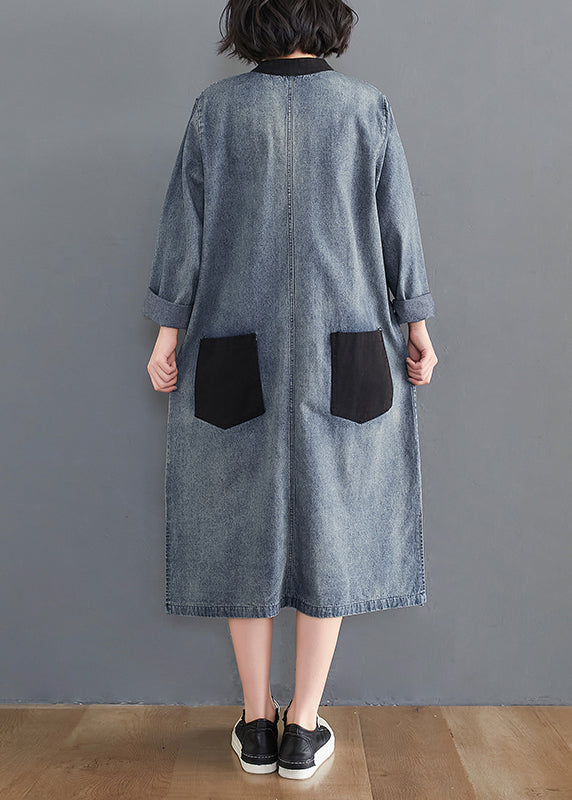 Stylish Blue Oversized Patchwork Pockets Cotton Denim Dresses Spring LY2376 - fabuloryshop