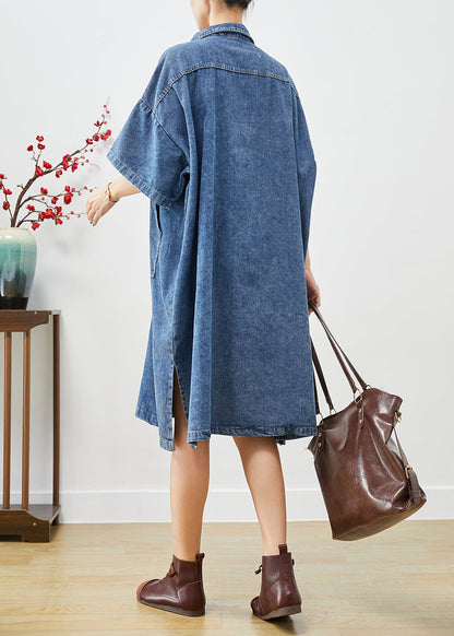 Stylish Blue Oversized Pockets Denim Holiday Dress Fall Ada Fashion