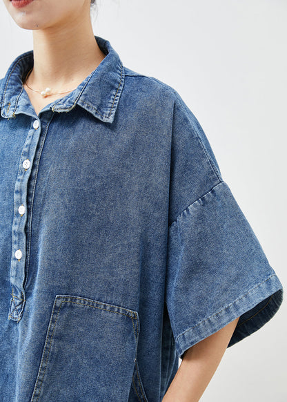 Stylish Blue Oversized Pockets Denim Holiday Dress Fall Ada Fashion