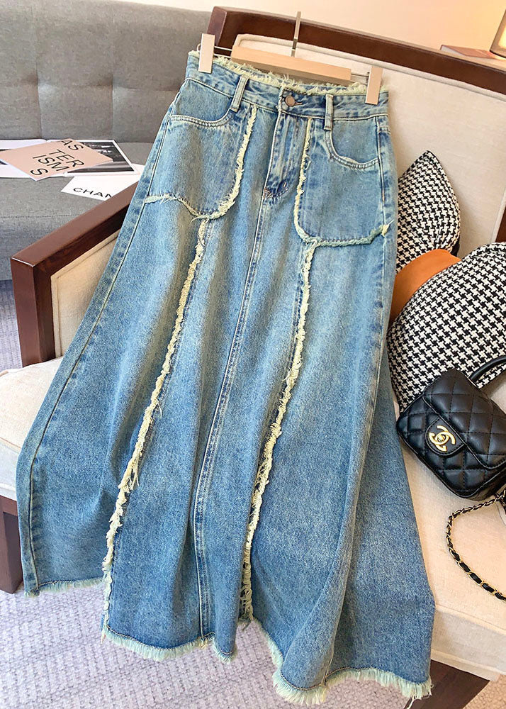 Stylish Blue Pockets High Waist Patchwork Denim Skirts Summer Ada Fashion