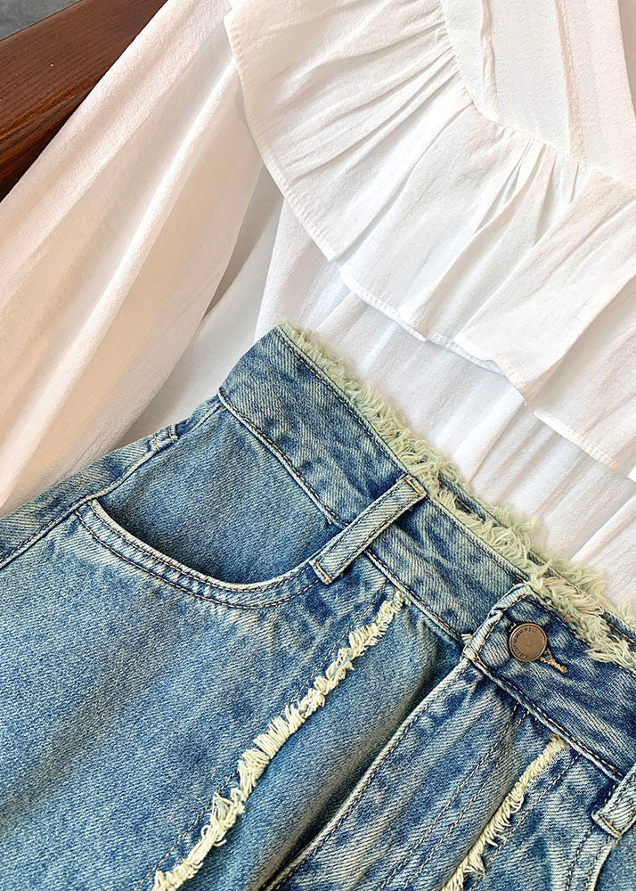 Stylish Blue Pockets High Waist Patchwork Denim Skirts Summer Ada Fashion